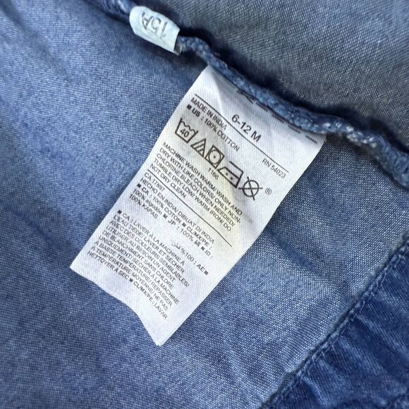 Old Navy 6-12m Girls Denim long sleeve Button Down Dress w/ pocket + Red tights - Picture 5 of 11